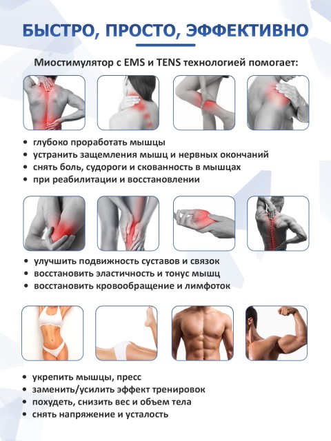 Массажер миостимулятор для тела FORTENGO EMS-200 4 канала, 16 программ, EMS/TENS, белый