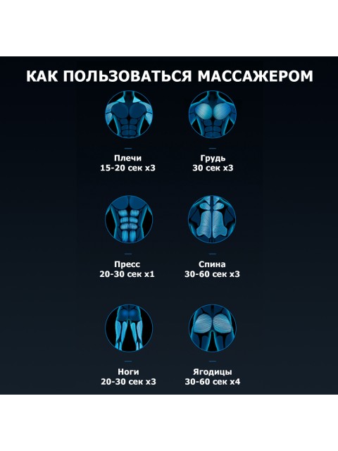 Перкуссионный массажер для тела FORTENGO MSG-021, 8 насадок, темно-синий