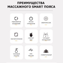 SMART пояс миостимулятор для тренировки пресса и похудения FORTENGO M3, вибромассаж, EMS, ИК прогрев, магнитотерапия, белый