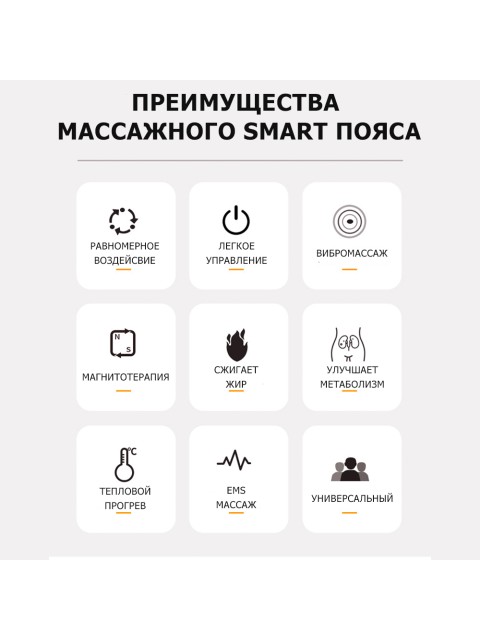 SMART пояс миостимулятор для тренировки пресса и похудения FORTENGO M3, вибромассаж, EMS, ИК прогрев, магнитотерапия, белый