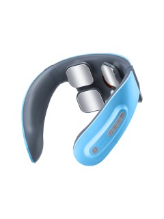 Массажер для шеи электрический, импульсный FORTENGO MSG-025, ИК прогрев, пульт ДУ, TENS/EMS, синий