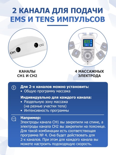 Массажер миостимулятор для тела FORTENGO EMS-100 2 канала, 12 программ, EMS/TENS, бежевый