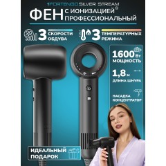 Фен для волос профессиональный FORTENGO SILVER STREAM SW-S9 1600 Вт, с ионизацией, черный