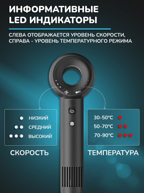 Фен для волос профессиональный FORTENGO SILVER STREAM SW-S9 1600 Вт, с ионизацией, черный