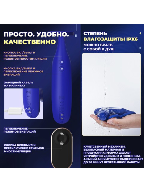 Массажер простаты FORTENGO Urologic с вибрацией и EMS технологией, синий