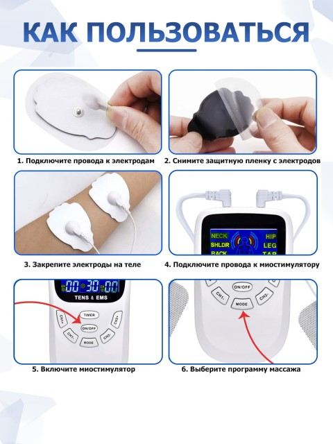 Массажер миостимулятор для тела FORTENGO EMS-120 2 канала, 12 программ, EMS/TENS, белый