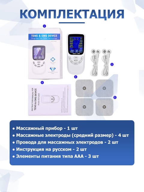 Массажер миостимулятор для тела FORTENGO EMS-120 2 канала, 12 программ, EMS/TENS, белый