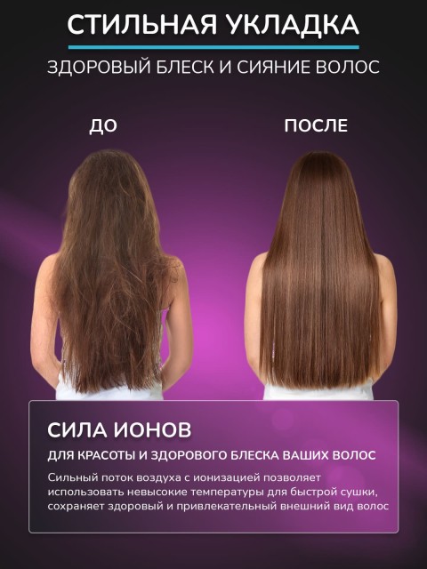 Фен для волос профессиональный с насадками, ионизацией FORTENGO AIR STREAM D087 2000 Вт, серый