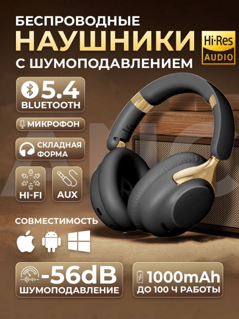 Наушники беспроводные большие FORTENGO TD-88 с шумоподавлением ANC, черные