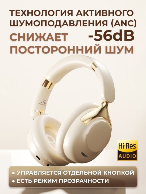 Наушники беспроводные большие FORTENGO TD-88 с шумоподавлением ANC, черные