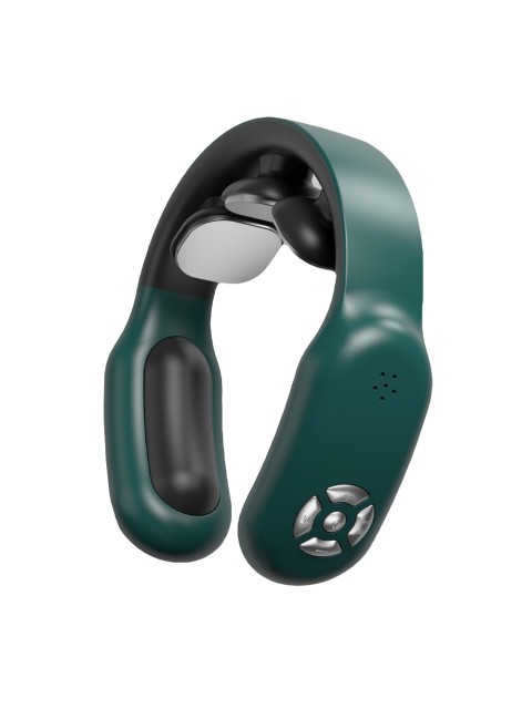 Массажер для шеи электрический, импульсный FORTENGO MSG-035, вибромассаж, ИК прогрев, пульт ДУ, TENS/EMS, темно-зеленый