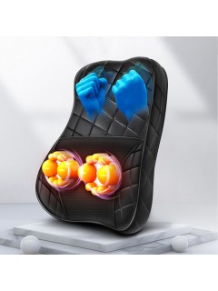 Массажная подушка для спины и шеи электрическая FORTENGO KZ0571 с подогревом, 12/220В, черная