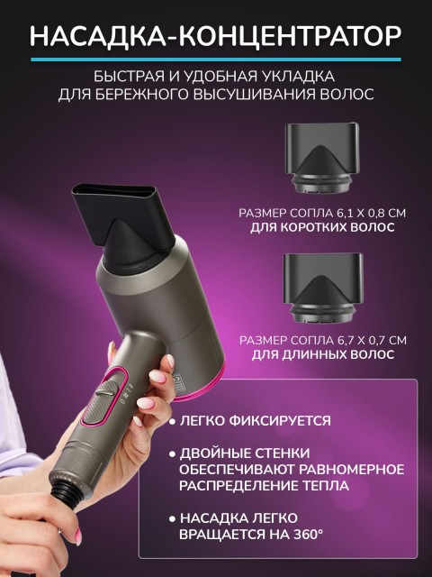 Фен для волос профессиональный с насадками, ионизацией FORTENGO AIR STREAM D087 2000 Вт, черный
