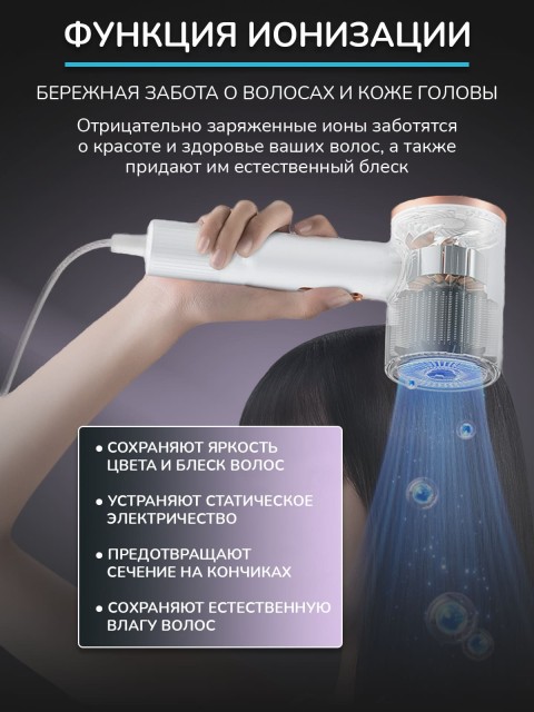 Фен для волос FORTENGO AIR STREAM D1 1400 Вт, с ионизацией, сиреневый