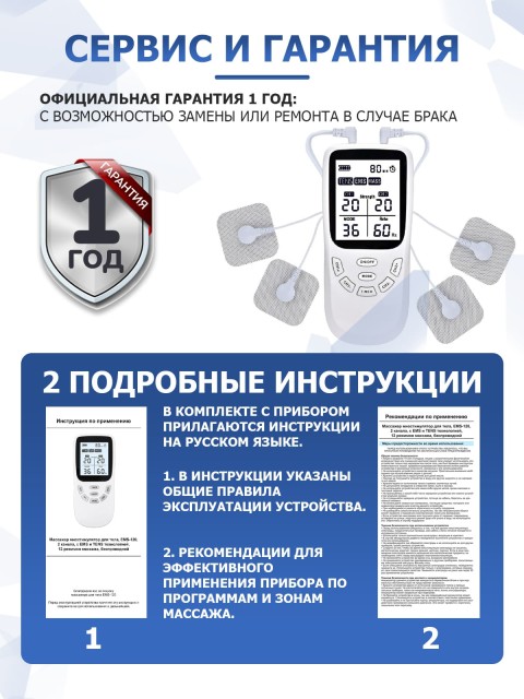 Массажер миостимулятор для тела FORTENGO EMS-130 2 канала, 36 программ, EMS/TENS, белый