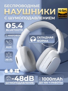 Наушники беспроводные большие FORTENGO TD-66 с шумоподавлением ANC, белые