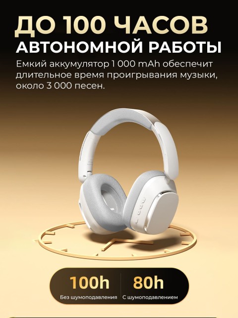 Наушники беспроводные большие FORTENGO TD-66 с шумоподавлением ANC, белые