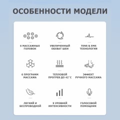 Массажер для шеи электрический, импульсный FORTENGO MSG-023, ИК прогрев, TENS/EMS, белый