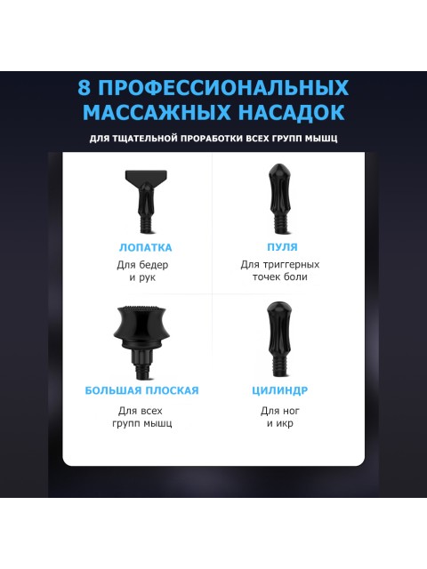 Перкуссионный массажер для тела FORTENGO MSG-013, 8 насадок, темно-серый