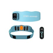 Пояс миостимулятор для тренировки пресса и похудения FORTENGO EMS-180, 8 программ, EMS, ИК прогрев, вибромассаж, пульт ДУ, универсальный размер, голубой