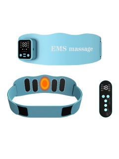 Пояс миостимулятор для тренировки пресса и похудения FORTENGO EMS-180, 8 программ, EMS, ИК прогрев, вибромассаж, пульт ДУ, универсальный размер, голубой