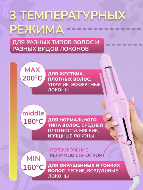 Автоматическая плойка для локонов FORTENGO AUTO CURLER RW-J882, сиреневая