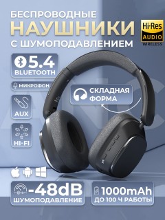 Наушники беспроводные большие FORTENGO TD-66 с шумоподавлением ANC, черные