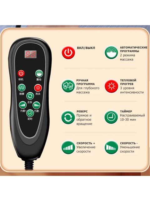 Массажная подушка для спины и шеи электрическая FORTENGO KZ0562 с подогревом, магнитотерапией и ароматерапией, 12/220В, черная