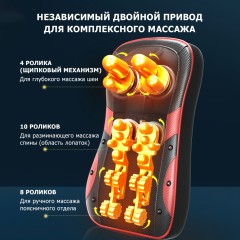 Массажная подушка для спины и шеи электрическая FORTENGO KZ0562 с подогревом, магнитотерапией и ароматерапией, 12/220В, черная