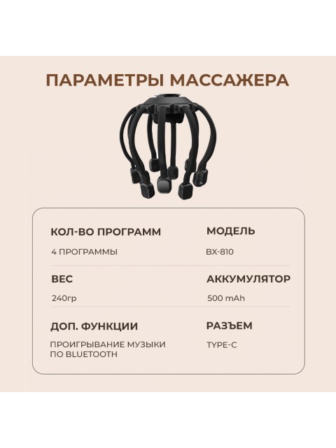 Массажер для головы FORTENGO BX-810 электрический, с вибрацией, черный