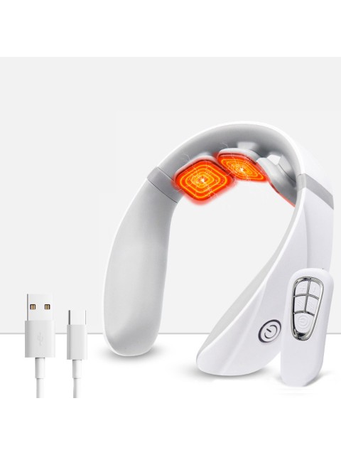 Массажер для шеи электрический, импульсный FORTENGO MSG-027, ИК прогрев, TENS/EMS, белый