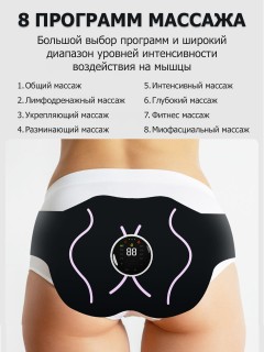 Миостимулятор для ягодиц FORTENGO EMS-050, 8 программ, ИК прогрев, пульт ДУ, универсальный размер, черный