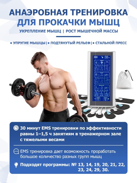 Массажер миостимулятор для тела FORTENGO EMS-450 2 канала, 36 программ, EMS/TENS, черный