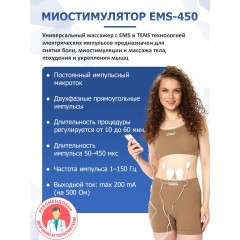 Массажер миостимулятор для тела FORTENGO EMS-450 2 канала, 36 программ, EMS/TENS, черный