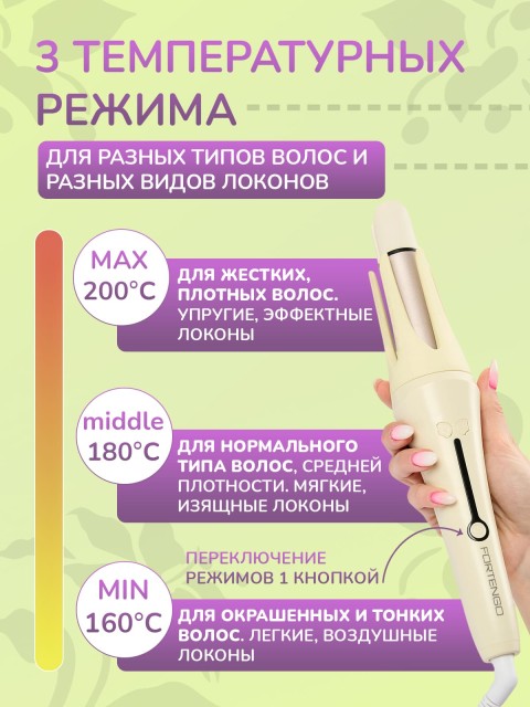 Автоматическая плойка для локонов FORTENGO AUTO CURLER RW-J882, желто-зеленая