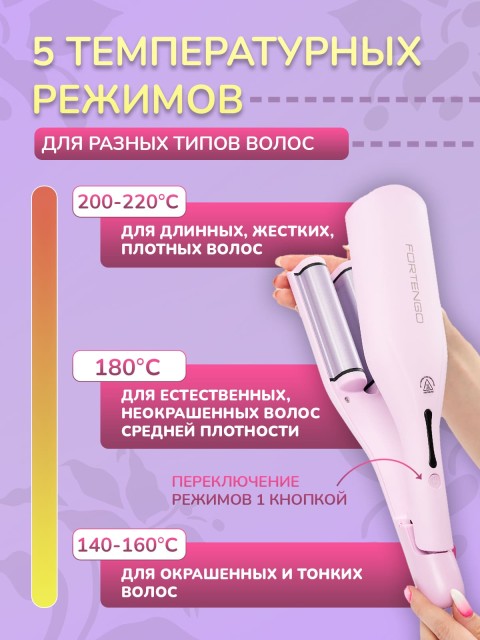 Плойка-волна для локонов FORTENGO IRON WAVE RW-T663, сиреневая
