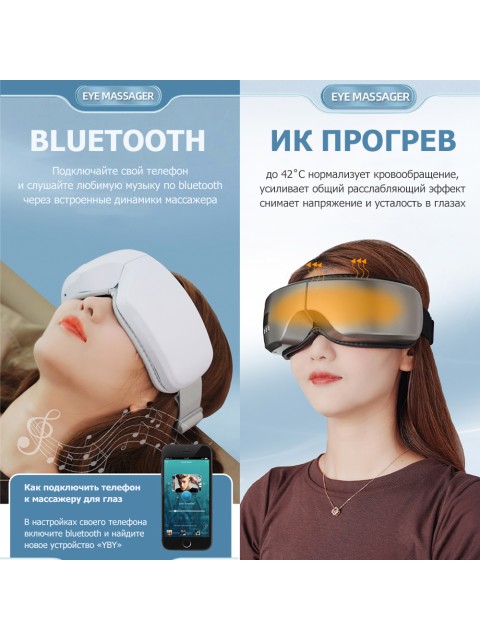Очки массажер для глаз FORTENGO M078 с вибрацией, музыкой и подогревом, белые