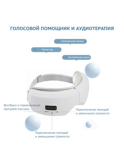 Очки массажер для глаз FORTENGO M078 с вибрацией, музыкой и подогревом, белые
