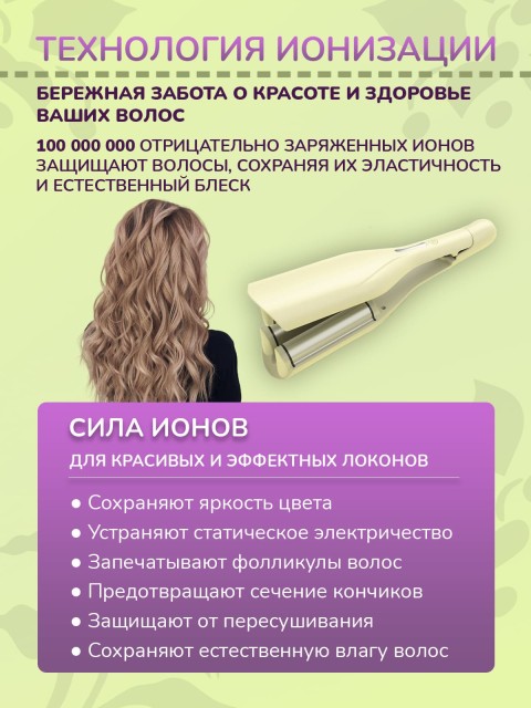 Плойка-волна для локонов FORTENGO IRON WAVE RW-T663, желто-зеленая