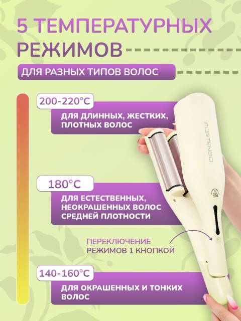Плойка-волна для локонов FORTENGO IRON WAVE RW-T663, желто-зеленая