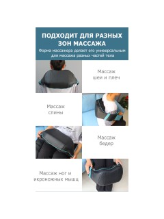 Массажер роликовый для шеи, плеч и спины, электрический FORTENGO KZ0308 с подогревом, 12/220В, синий