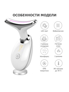 Микротоковый лифтинг массажер для лица FORTENGO MPF-15, с EMS и LED технологией, черный