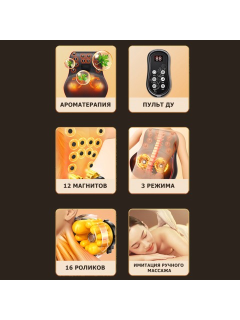 Массажная подушка для спины и шеи электрическая FORTENGO KZ0473 с подогревом, магнитотерапией и ароматерапией, 12/220В, черная