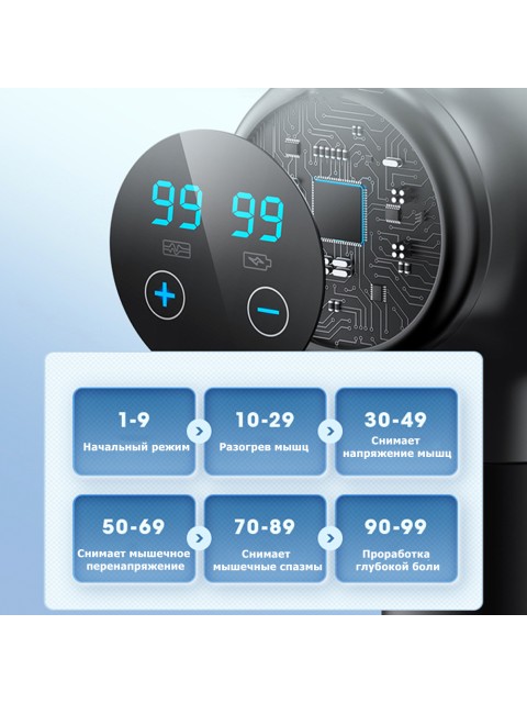 Перкуссионный массажер для тела FORTENGO MSG-010, 8 насадок, серебристый