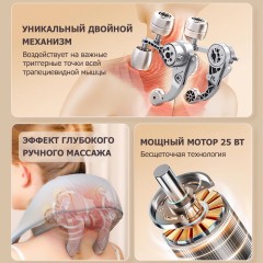 Массажер роликовый для шеи и плеч, электрический FORTENGO KZ0309 с щипковым механизмом и подогревом, беспроводной, серый