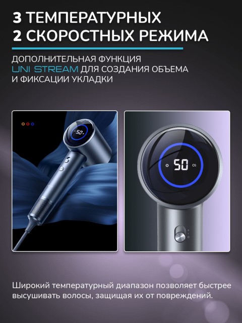 Фен для волос профессиональный FORTENGO SILVER STREAM D3 1600 Вт, с ионизацией, серый
