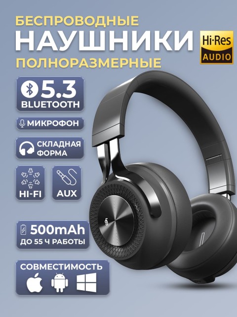 Наушники беспроводные большие FORTENGO P1 полноразмерные, черные