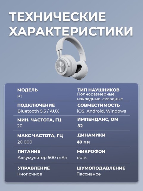 Наушники беспроводные большие FORTENGO P1 полноразмерные, черные