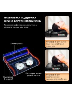 Массажная подушка для спины и шеи электрическая FORTENGO KZ0567 с подогревом, магнитотерапией и ароматерапией, 12/220В, черная