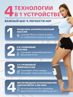 Компрессионный лимфодренажный массажер для икр FORTENGO BL-6707 с вибромассажем, 3 программы, прогрев, беспроводной